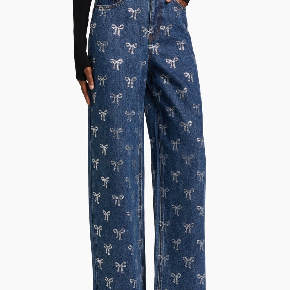 Self- Portrait Women's Rhinestone Blue Bow-Patterned Jeans